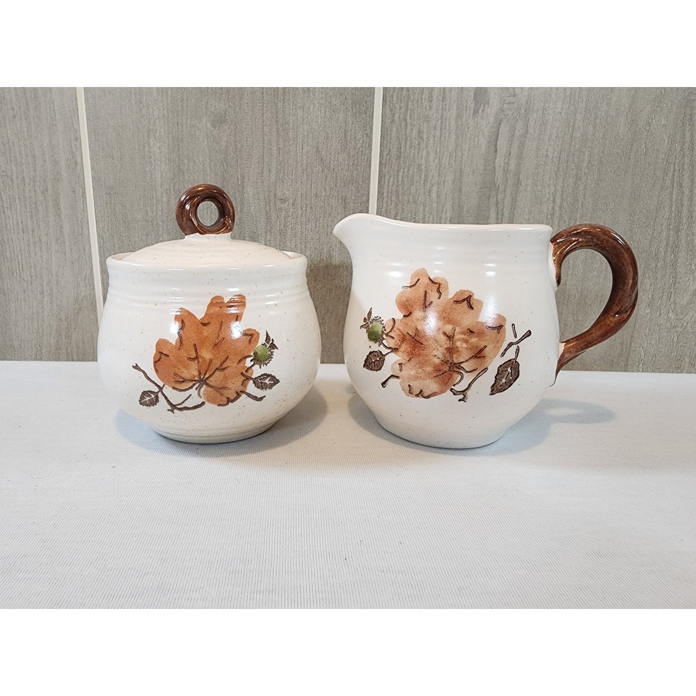 Metlox Poppytrail Woodland Gold Cream Sugar Set Vintage MCM Brown Cream Vintage